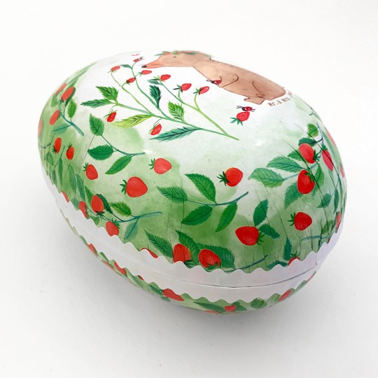 6" Green Mouse and Strawberries Papier Mache Easter Egg Container ~ Germany